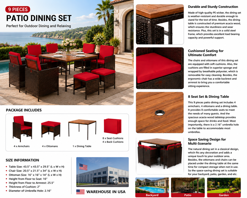 9-Piece Luxury Patio Dining Set
