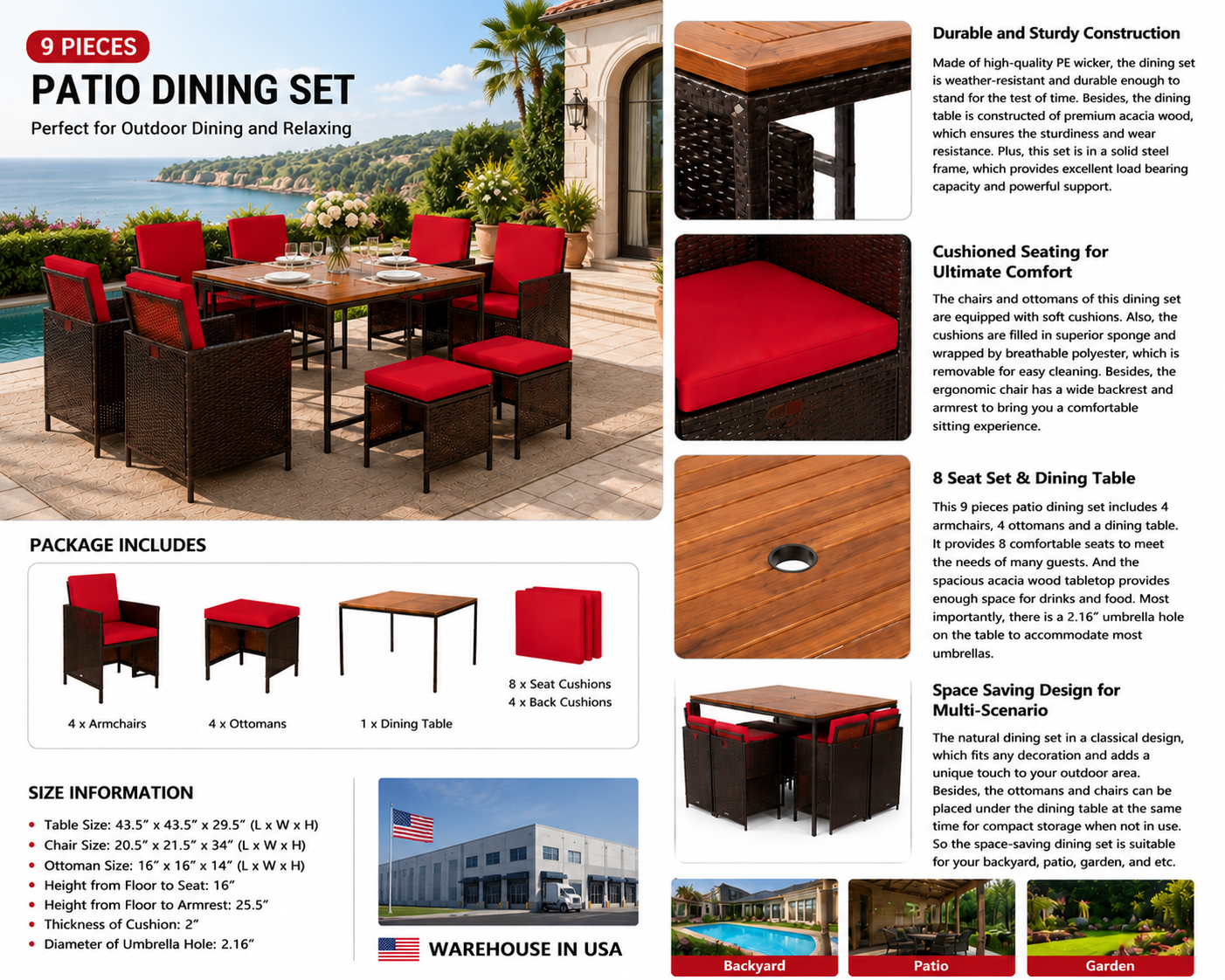 9-Piece Luxury Patio Dining Set